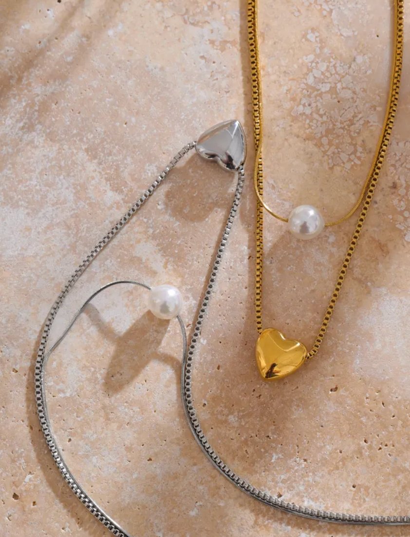 Doppelkette Perlen - Herz - Clout Vienna#