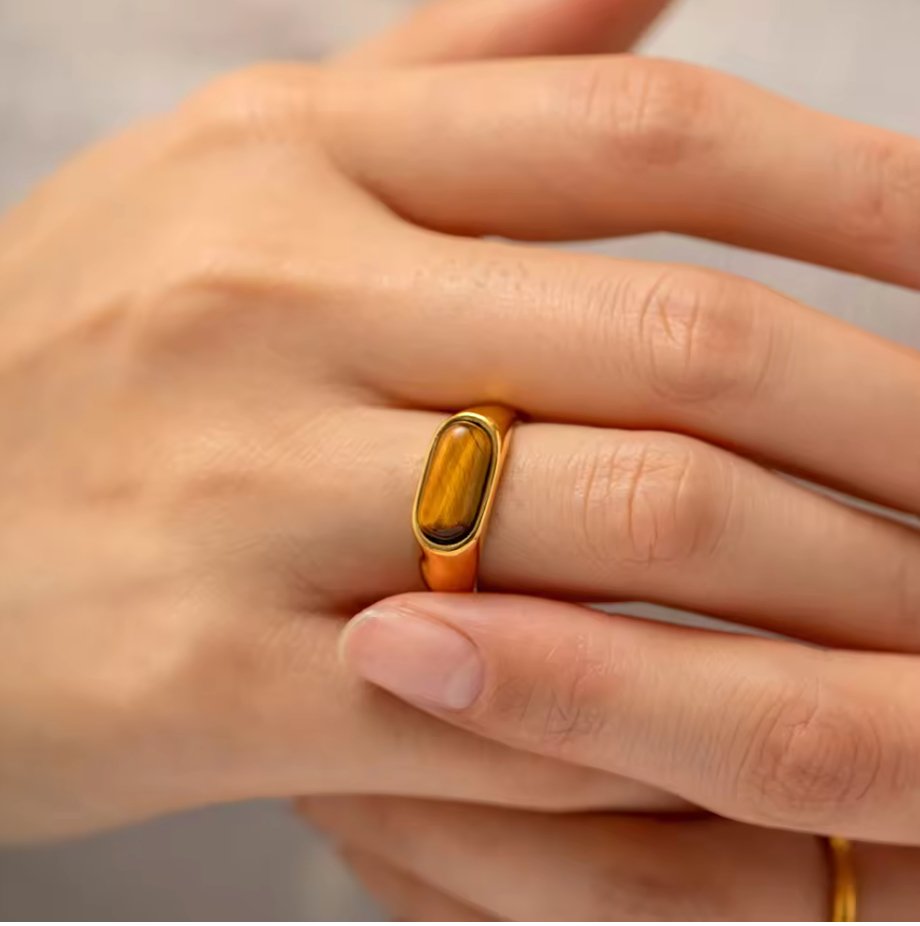 Tiger Eye Signet Ring - Clout Vienna#