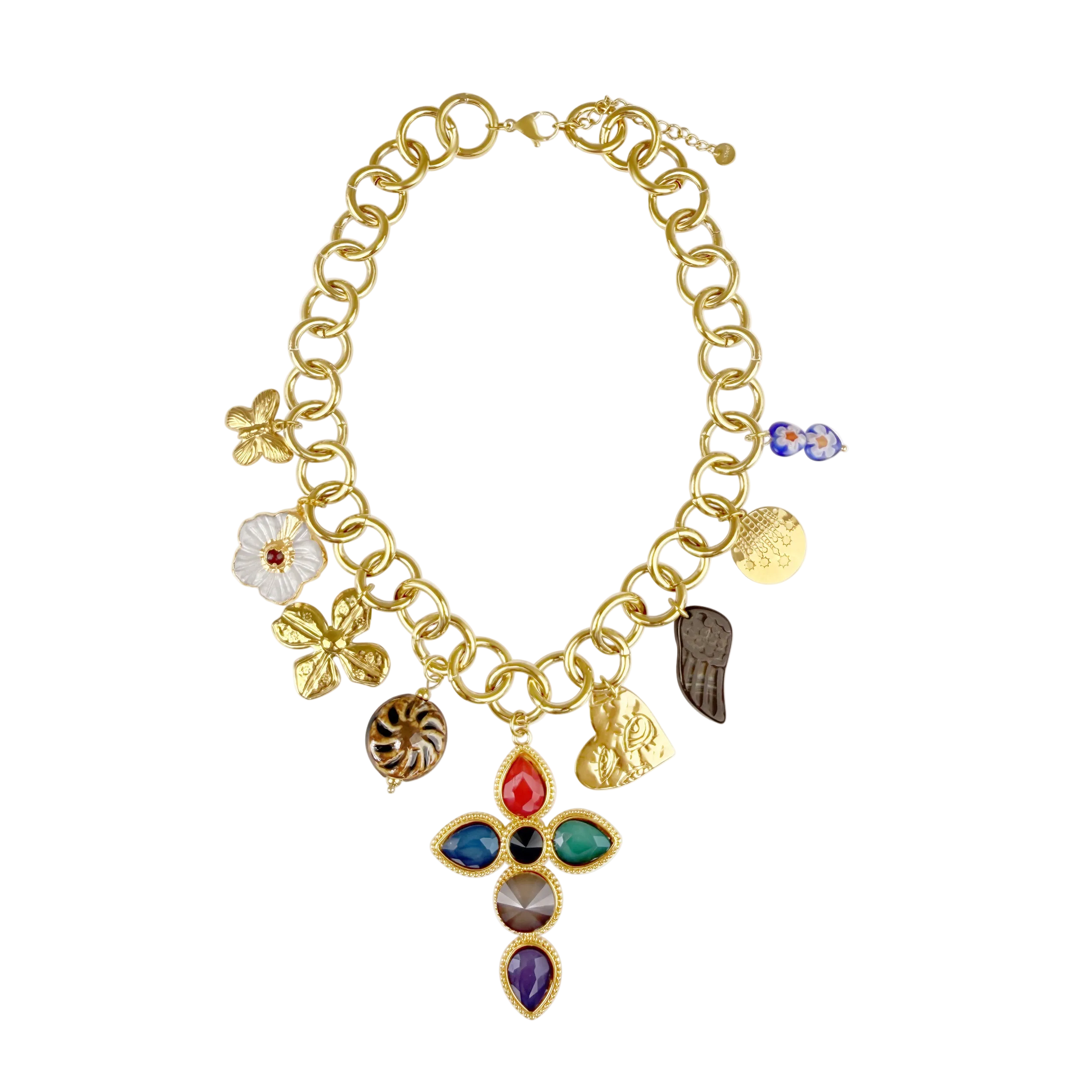 Statement колие с висулки и кръст с цветни камъни/colorful Cross statement necklace