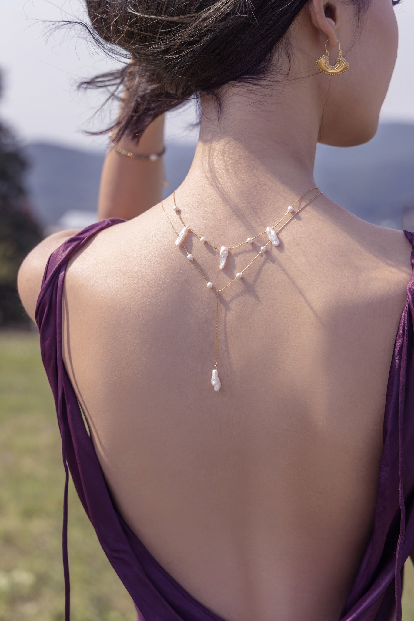 Комплект златни барокови перлени колиета