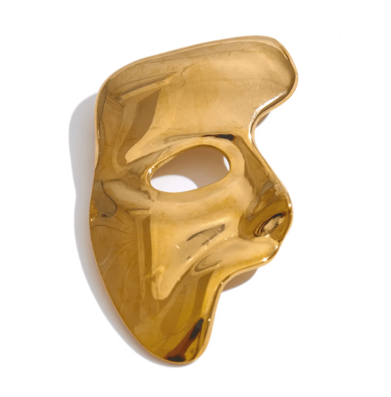 Golden Abstract Face Brooch - Clout Vienna