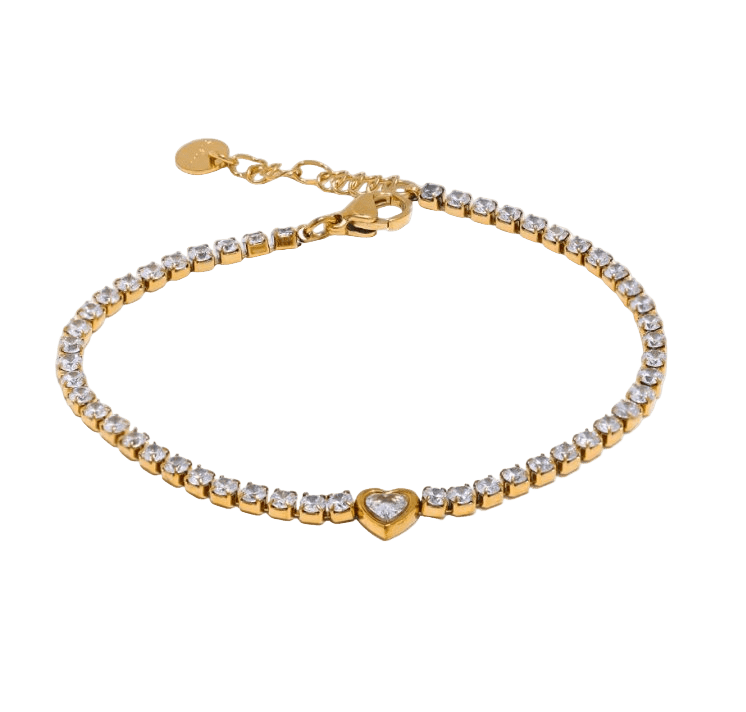 Tennischain Armband mit Herz Anhänger - Clout Vienna