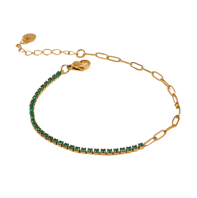 Tennischain Petit mit Gliederkette grün - Clout Vienna#